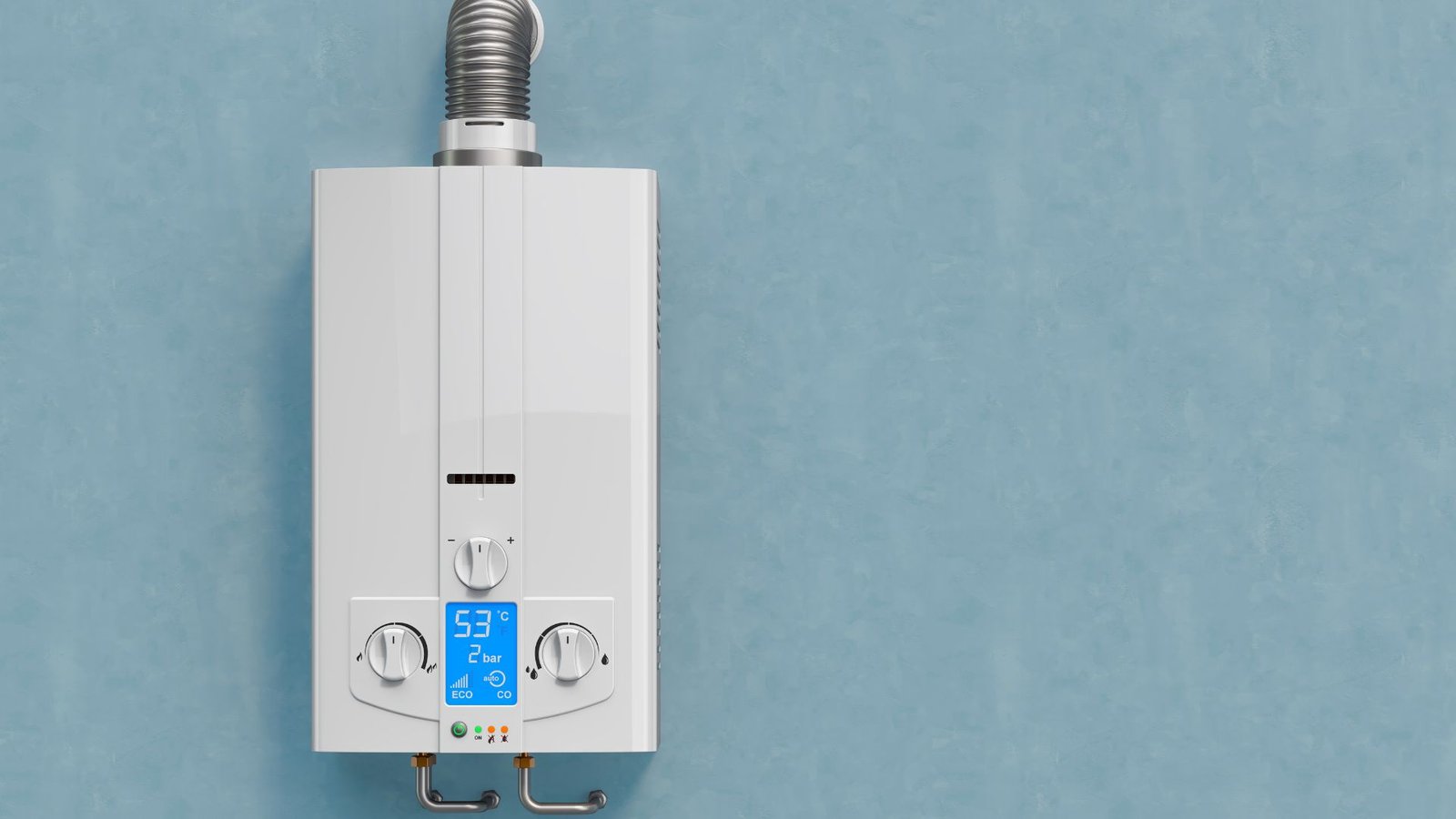 Water Heater Lifespan Tankless model with digital display, metallic exhaust, and user-friendly controls.