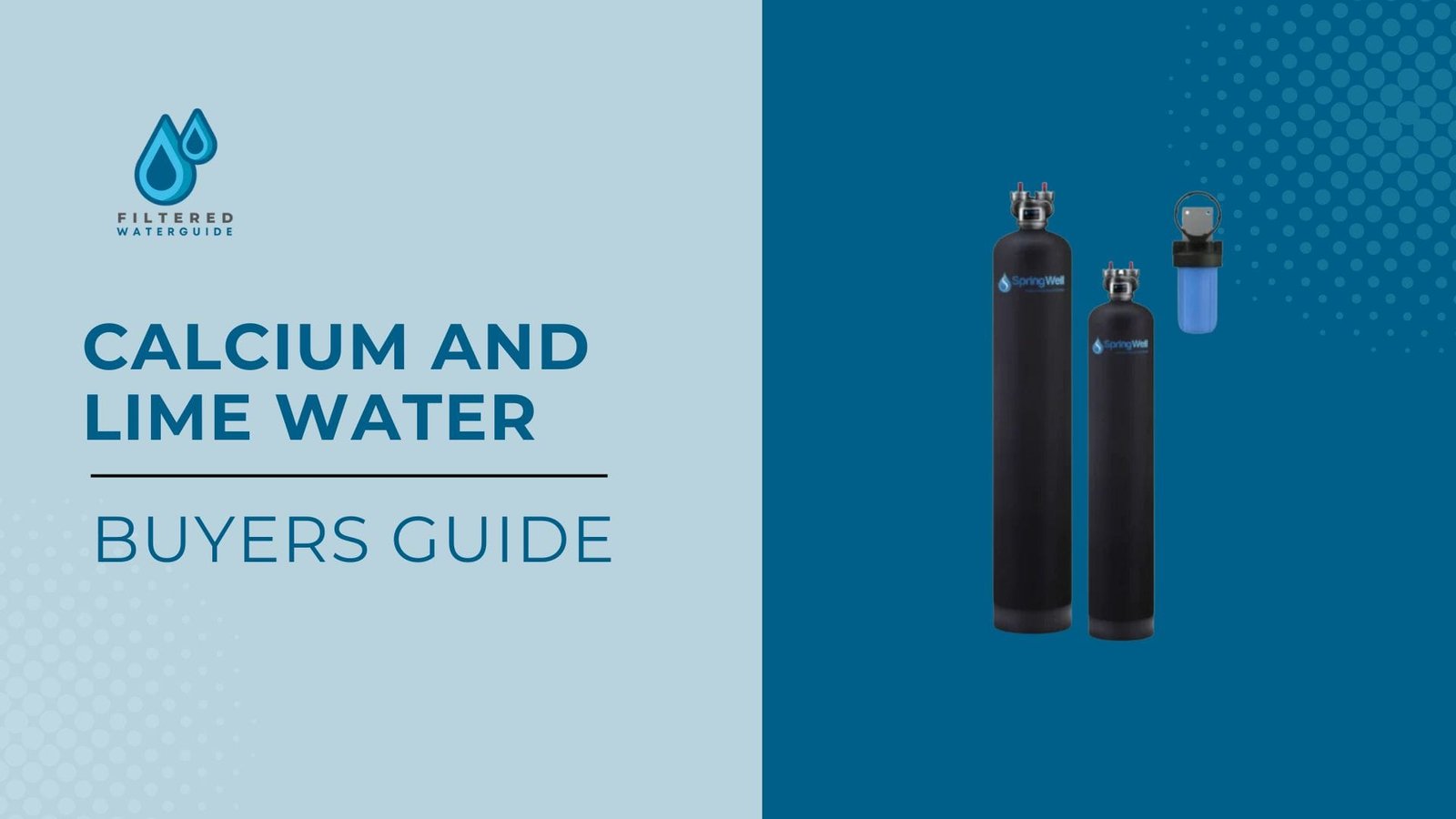 Best water filter guide featuring durable filtration systems for calcium and lime removal on a blue background.