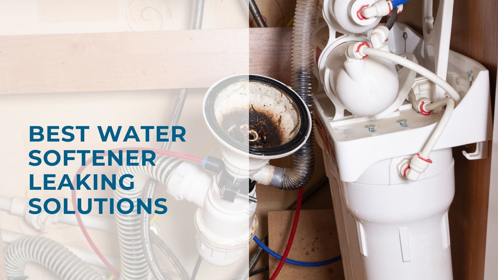 Fix your leaking softener plumbing setup with visible pipes, connectors, and water filter system components.