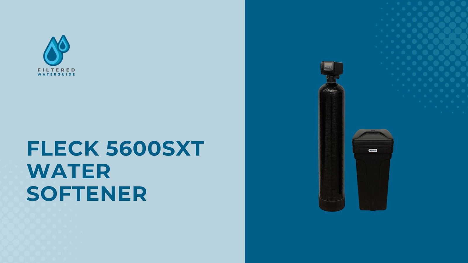 Fleck 5600sxt water softener system featuring sleek black design and dual-component setup for optimal performance.