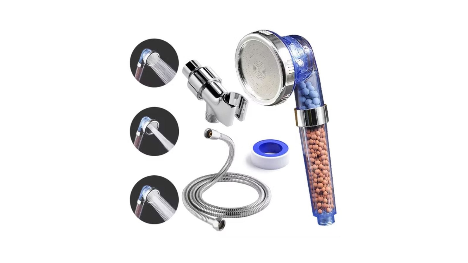 Luxsego Ionic Shower Head Kit featuring detachable mineral filter showerhead with ergonomic handle and accessories.