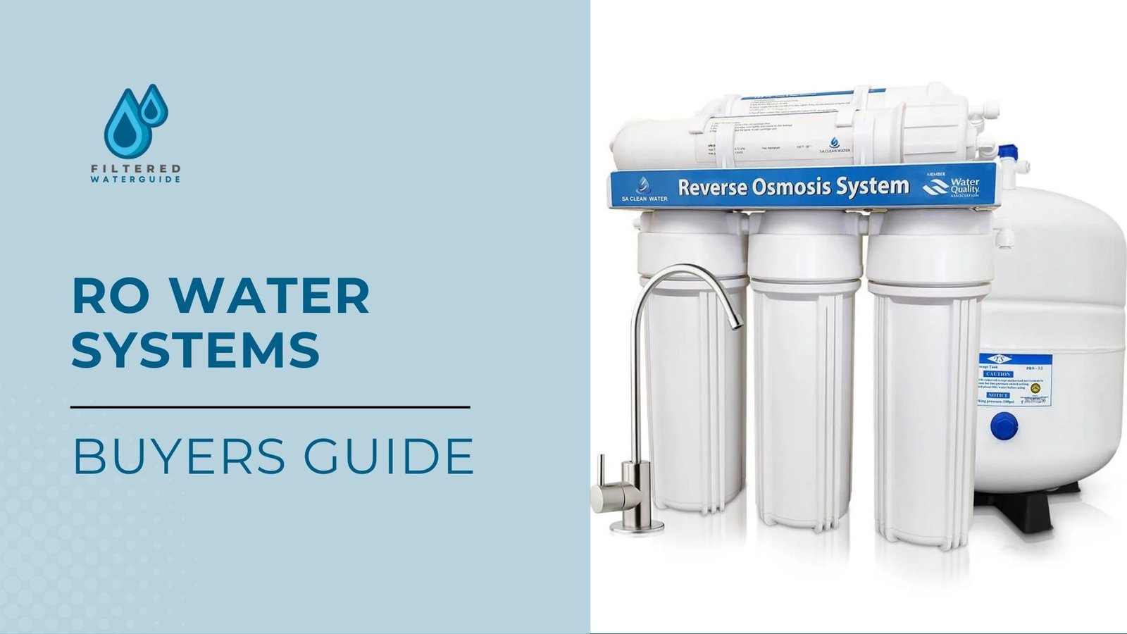 Reverse osmosis systems buyers guide featuring Filtap RO unit with multi-stage filtration and storage tank.