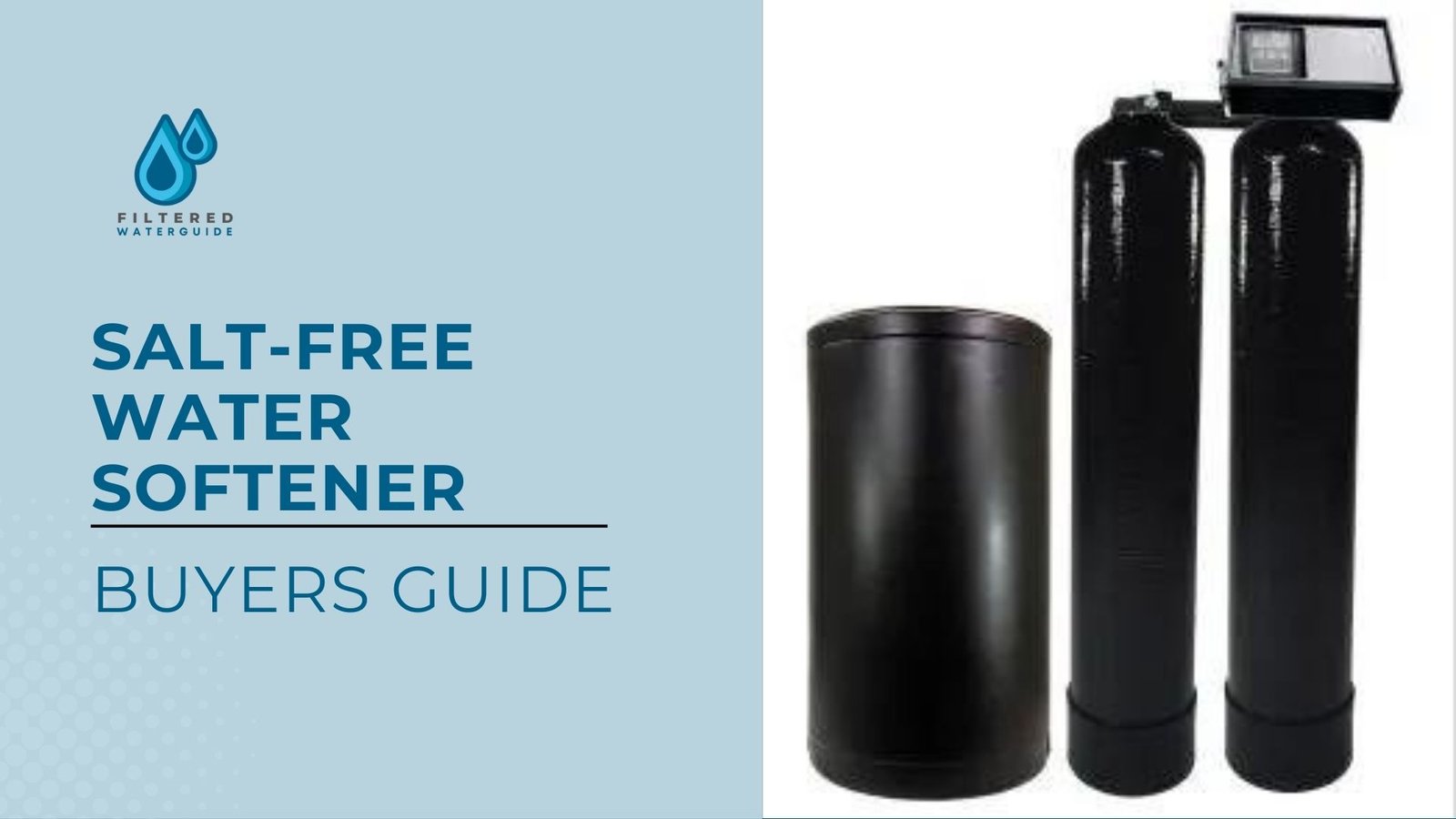 Top rated softener systems guide featuring sleek modern black salt-free water softener with digital interface.