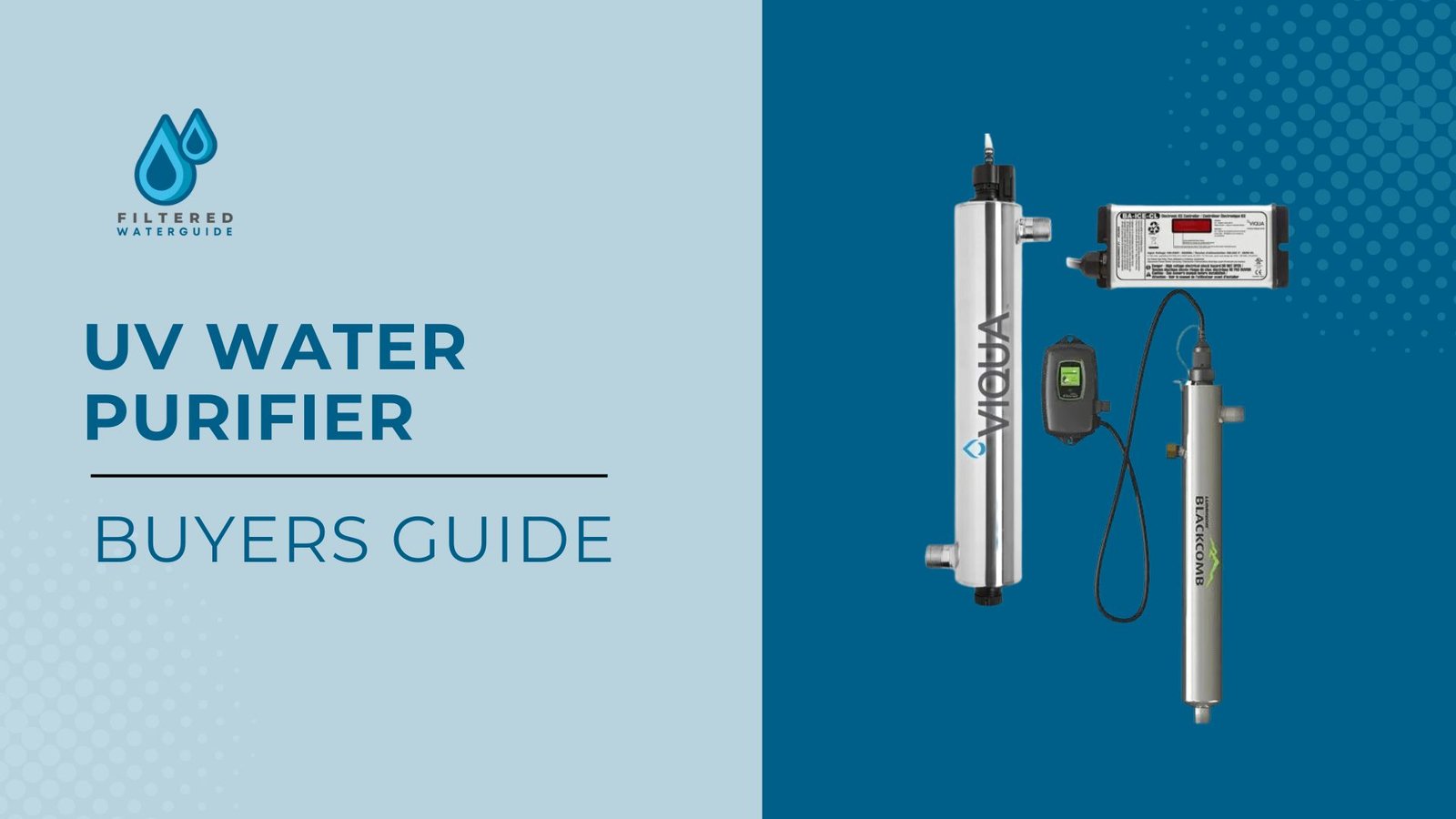 UV water purifier guide featuring FILTERS SYSTEMS brand purifier components and control unit design.