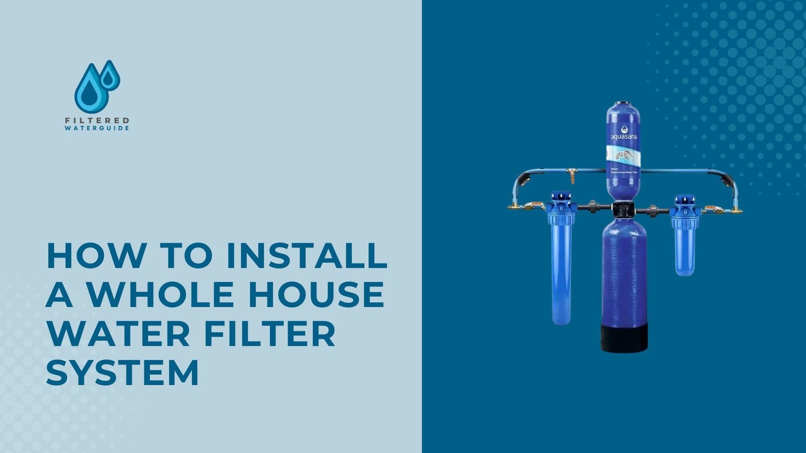 Install Whole House Filters with detailed guide and visual depiction of modern blue water filter system.