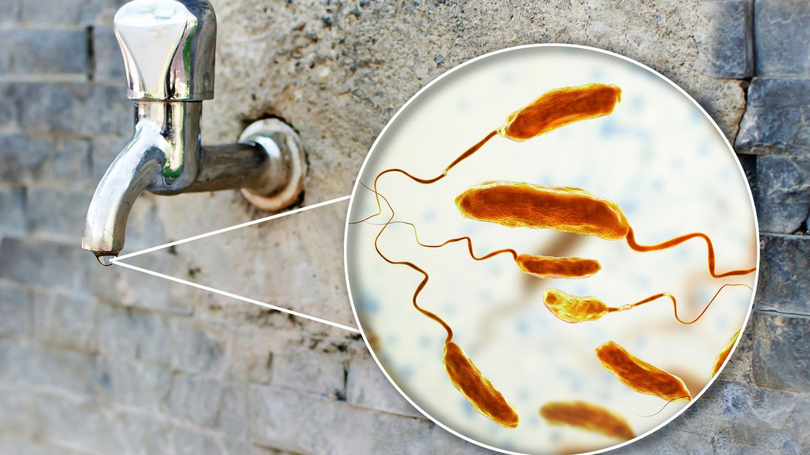 Reverse Osmosis Bacteria Removal alert showing contaminated tap emphasizing waterborne pathogen risks.