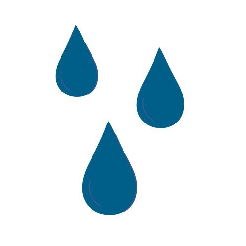 Reverse osmosis bacteria removal concept with three blue water droplets on a white background.