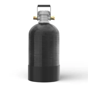 Apartment Water Softener portable unit for RVs, showcasing SoftPro’s sleek black cylinder design with valve.