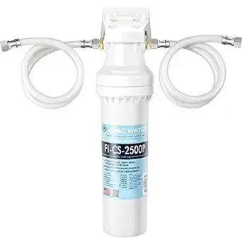 Apec Water Systems Apec CS2500 inline water filter with flexible hoses for home filtration.