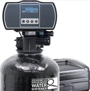 Aquasure As Hs32fm water softener system featuring resin tank and digital control head for softened water.