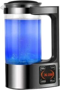 Best hydrogen water machine showcasing Wugosu design with blue LED lighting and digital control features.