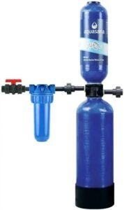 Best salt free water softener Aquasana setup with dual blue tanks and filtration components for pure water.