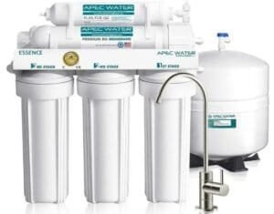 Best water filter for calcium and lime removal featuring APEC Water reverse osmosis system with storage tank.