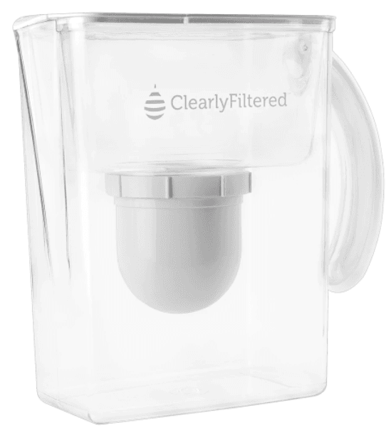 Best water filters featuring ClearlyFiltered pitcher with ergonomic handle and replaceable filtration system.
