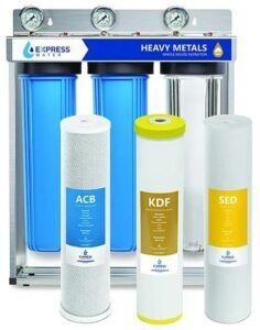 Best well water filter, Express Water heavy metal system with filtration cartridges and pressure gauges.