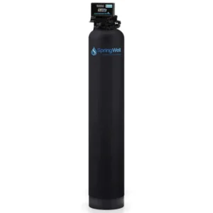 Best whole house water filters SpringWell WS1 featuring sleek black tank and digital control valve.