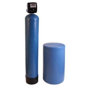 Sulfur Well Water Removal Clack system featuring blue resin and brine tanks for efficient water softening.