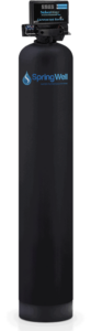 Clack Water Softener Springwell SS1 features a sleek cylindrical design with digital controls for modern filtration.