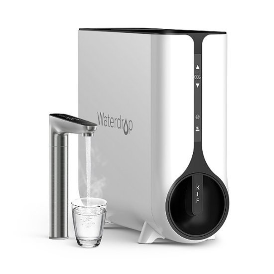 Countertop Reverse Osmosis System Waterdrop K6 modern design with sleek faucet dispensing hot filtered water.