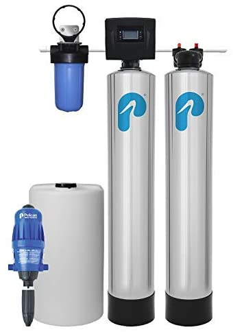 Iron Filter Pelican advanced water filtration system featuring stainless steel tanks, digital control, and salt brine tank.