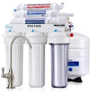 Ispring Water Systems Ispring PH100 six-stage filtration system with sleek faucet and storage tank.