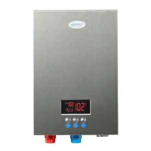 Marey Tankless Water Heater Eco270 with stainless steel design, digital display, and user-friendly controls.