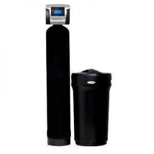 Morton Water Softener Reviews show Softpro Elite Basic system with sleek black tank and salt bin.