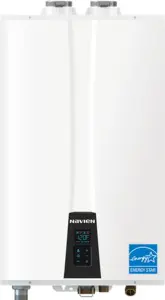 Navien Tankless Water Heaters Npe model showcasing sleek design, digital control, and Energy Star certification.