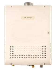 Noritz water heater NR111-SV compact design with brass fittings and ventilation for optimal efficiency.