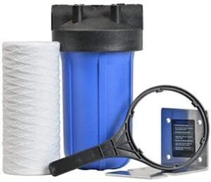Pelican Natursoft NS3 NS6 salt-free water softener with pre-filter, housing, and maintenance tools shown.