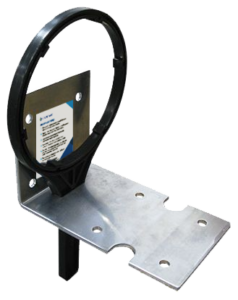 Pelican Natursoft mounting bracket with silver metal base and black plastic holder for NS3 NS6 water softeners.