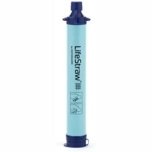 Portable water filter Lifestraw device showcasing compact blue design and filtration features for safe drinking.