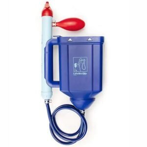 Portable water filter LifeStraw Family 1.0 with ergonomic handle and flexible tube for clean water.