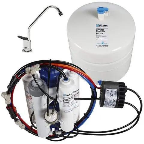 Reverse Osmosis Systems Home Master TMHP Hydroperfection with multistage filters, storage tank, and faucet.