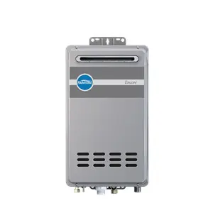 Richmond Tankless Water Heater 64 showcases sleek design, mid-efficiency, and outdoor installation features.