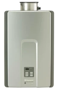 Rinnai Tankless Water Heater RLX94 modern design with digital controls and stainless steel finish.