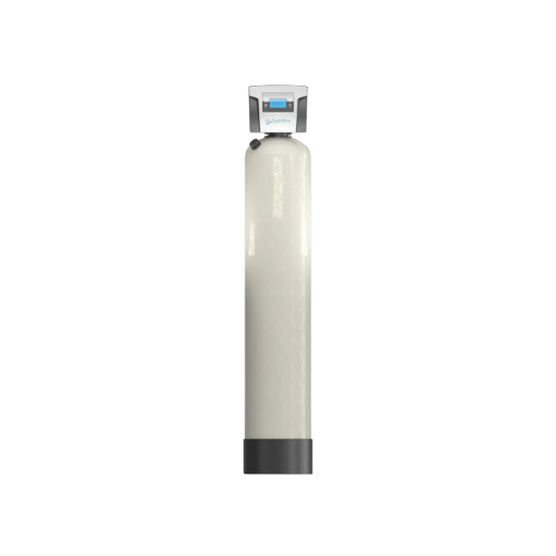 Softpro pH Neutralizer detailed view of sleek cylindrical design with digital controls for well water.