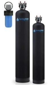 Springwell water filtration systems CSF1 whole house filter with dual tanks and a pre-filter unit.