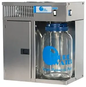 Water Distillers Pure Water model with stainless steel design and glass jar for efficient water purification.