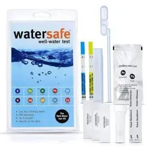 Well water testing kit from Watersafe showcasing test strips and collection vial for quality analysis.