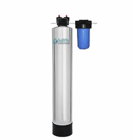 Whole house water filter cost-efficient SoftPro system with durable stainless steel and pre-filter features.