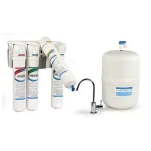 Aquaox Water Filters comprehensive home system showcasing reverse osmosis filtration, storage tank, and modern faucet.