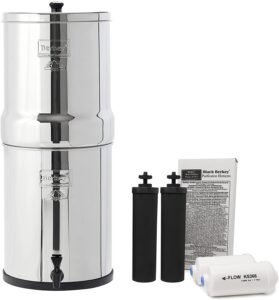 Berkey Water Filter Royal featuring stainless steel container and dual filtration system for purified water.