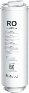 Bluevua Reverse Osmosis System Ropot Lite filter showcasing sleek design and QR code for easy access.
