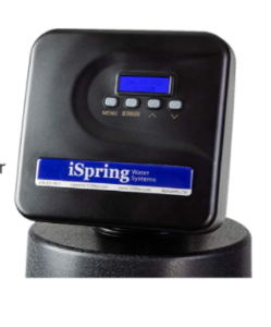 Electronic control head by iSpring featuring a digital display for water filtration system management.