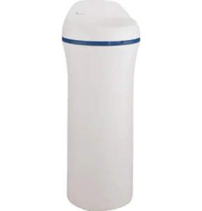 Ge vs Whirlpool water softener sleek cylindrical design with blue accent and integrated removable lid.