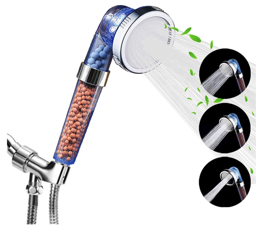 Luxsego Ionic Shower Head with mineral bead filtration featuring adjustable spray patterns for wellness.