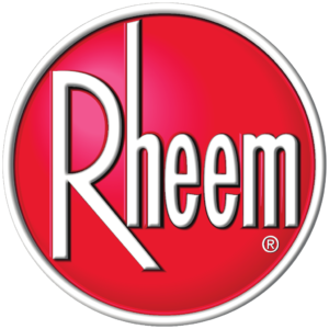 Rheem water heater reviews logo with red circular background, bold white font, and modern design.