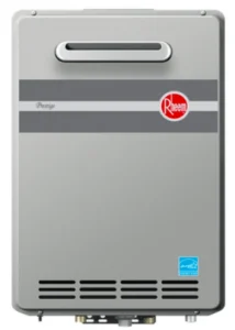 Rheem Water Heater Reviews RTGH 95XLN tankless unit featuring sleek design and efficient performance.