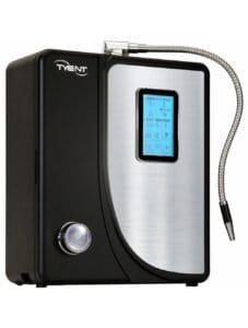 Tyent Water Ionizer H2 Hybrid showcasing sleek design with touchscreen interface and flexible dispensing hose.
